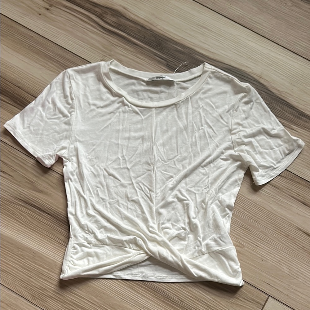 Papaya White Fitted Tie Front Crop Short Sleeve Tee